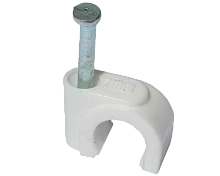 скоба на кабель rg-6  rtm nc-1n белая, rg-6u/rg-59 клипса+каленный гвоздь под бетон) упаковка 100шт  фото