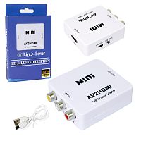 hdmi переходник конвертер  3rca - hdmi белый адаптер, конвертер, преобразователь, питание от usb  фото