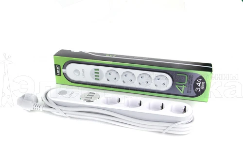 сетевой фильтр ldnio se4432  удлинитель 220в на 4 розетки с выключателем + 4 usb выходов зарядка тлф  фото