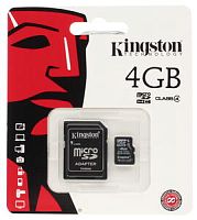 карта памяти 4g kingston micro sd class 10 с переходником на sd  фото