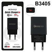 блок питания deespi s20, 5v / 3.1a ,  qc3.0, 18w   зарядное устройство с usb, черный цвет  фото