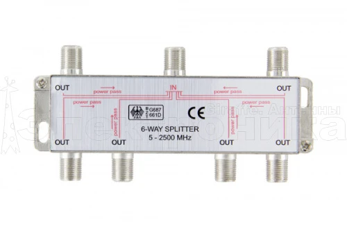 делитель ripo-6 tv 5-2500 mhz  под f разъемы эфирно-спутниковый с проходом питания 1 вход 6 выходов  фото
