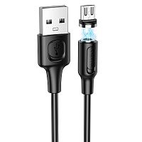 кабель usb - microusb borofone bx41 магнитный разъем съемный,шнур для телефона черный 2.4a, длина 1м  фото