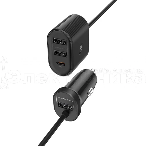 зарядное устройство в прикуриватель hoco z35 (qc3.0, 2400ma) 3 usb + type-c выход, длина кабеля 1.2м  фото